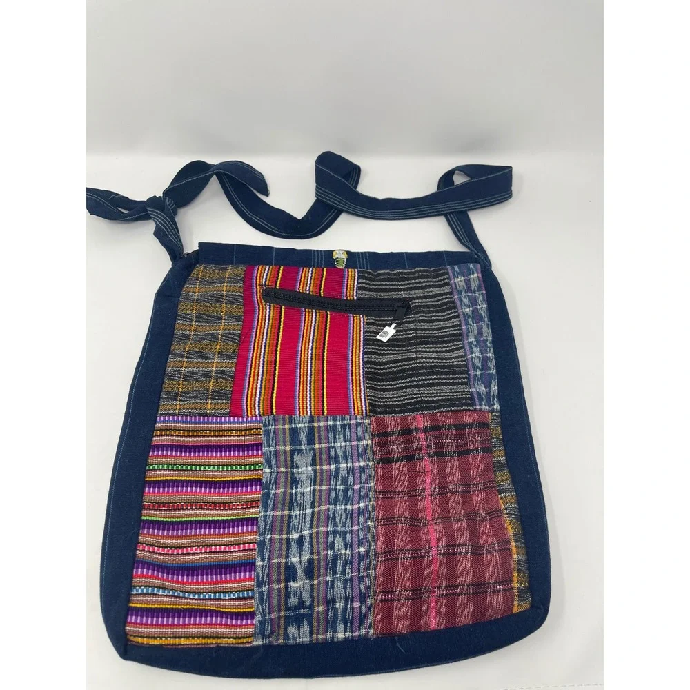 Peace Sign Messenger Bag Unisex Large Blue Multi Excellent Boho Patchwork